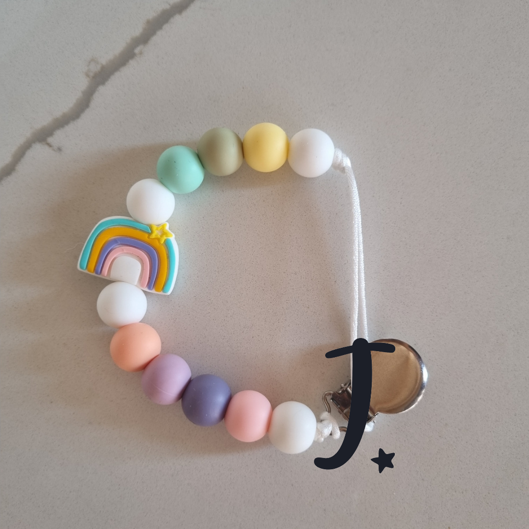 Silicone dummy clip, pastel rainbow mint