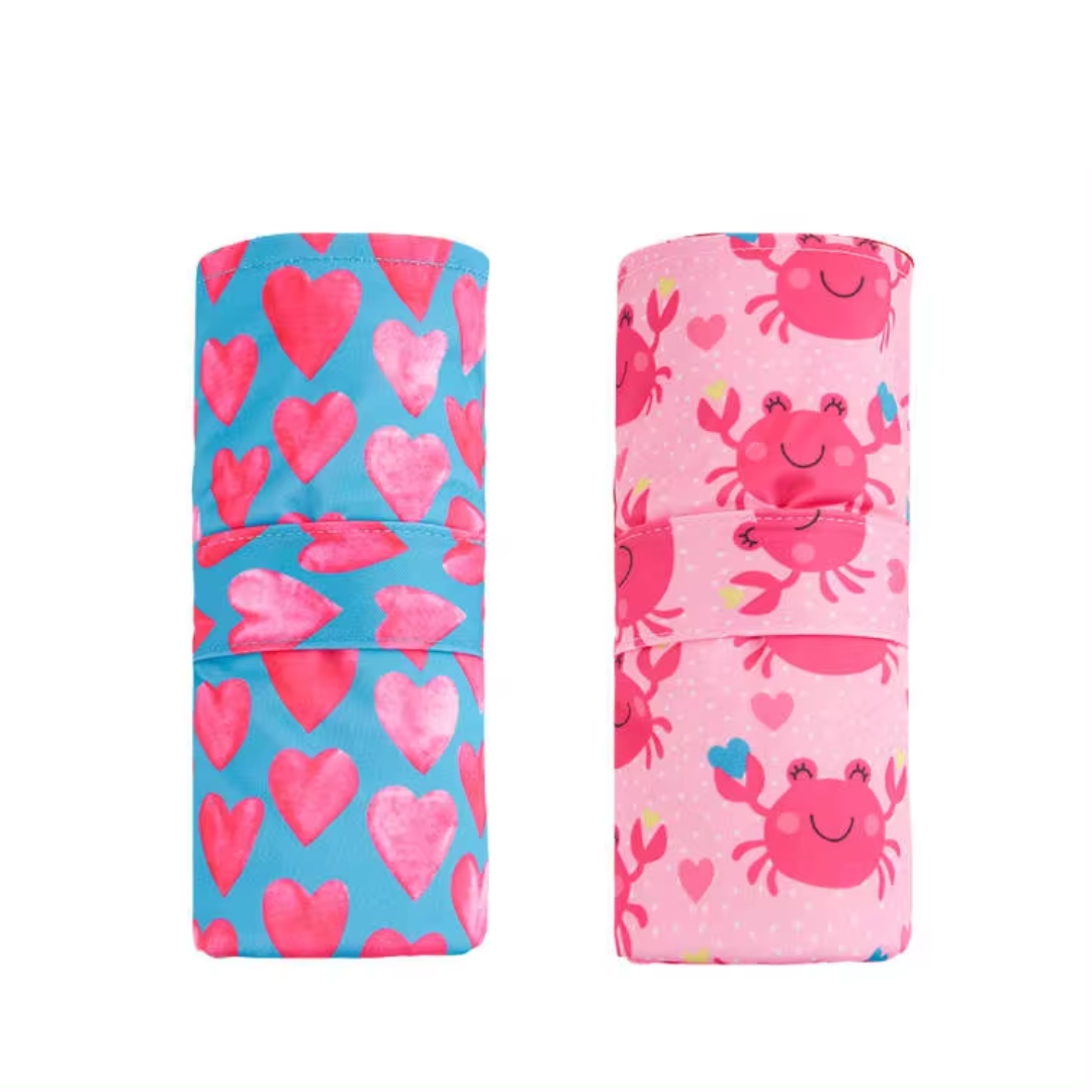 Diaper change mat - Hearts and pink crabs