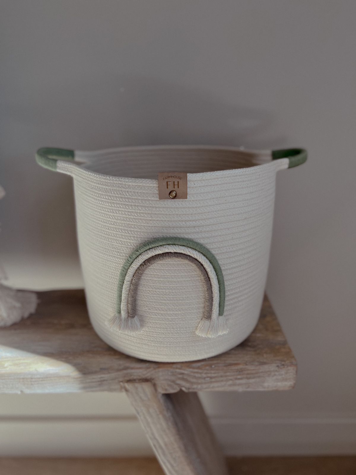 Rainbow rope basket - with handles sage