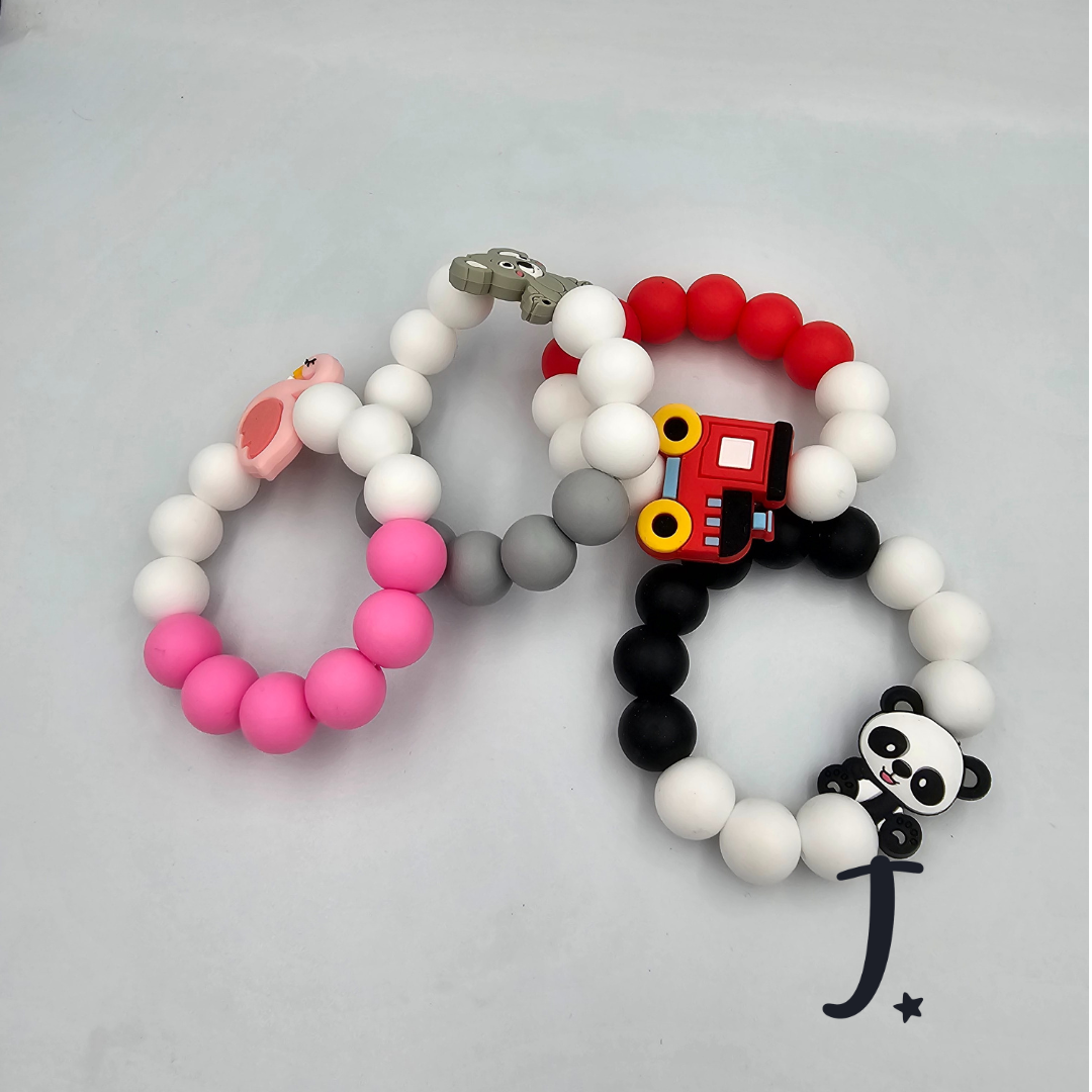 Silicone beads teether with character bead