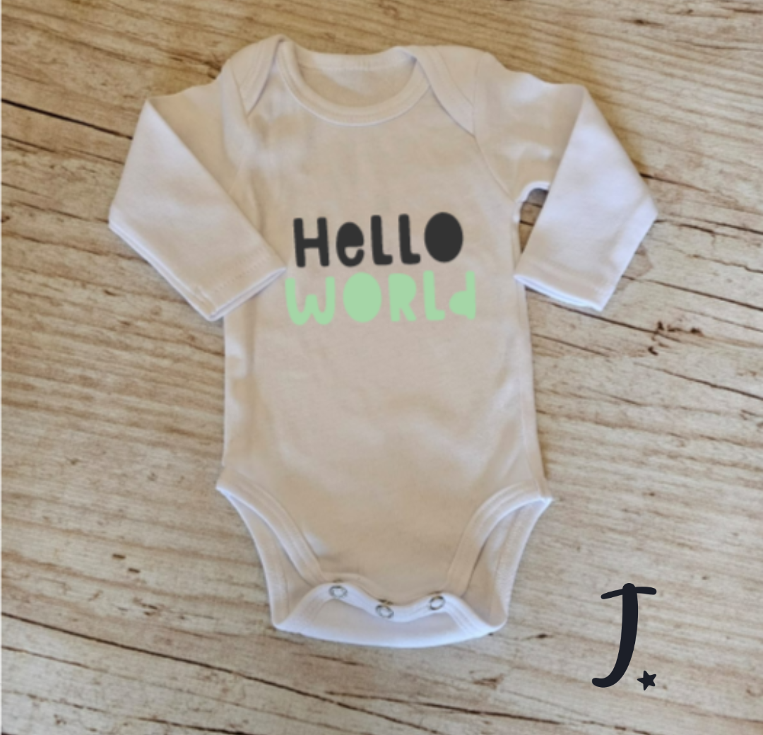 Hello world Mint, long sleeve vest - 100% cotton