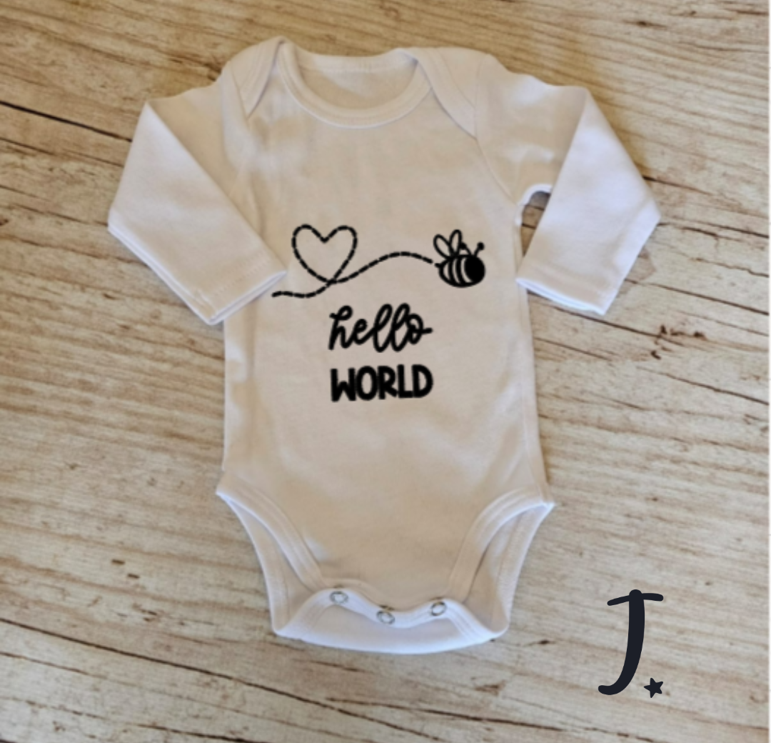 Hello world Bee, long sleeve vest - 100% cotton