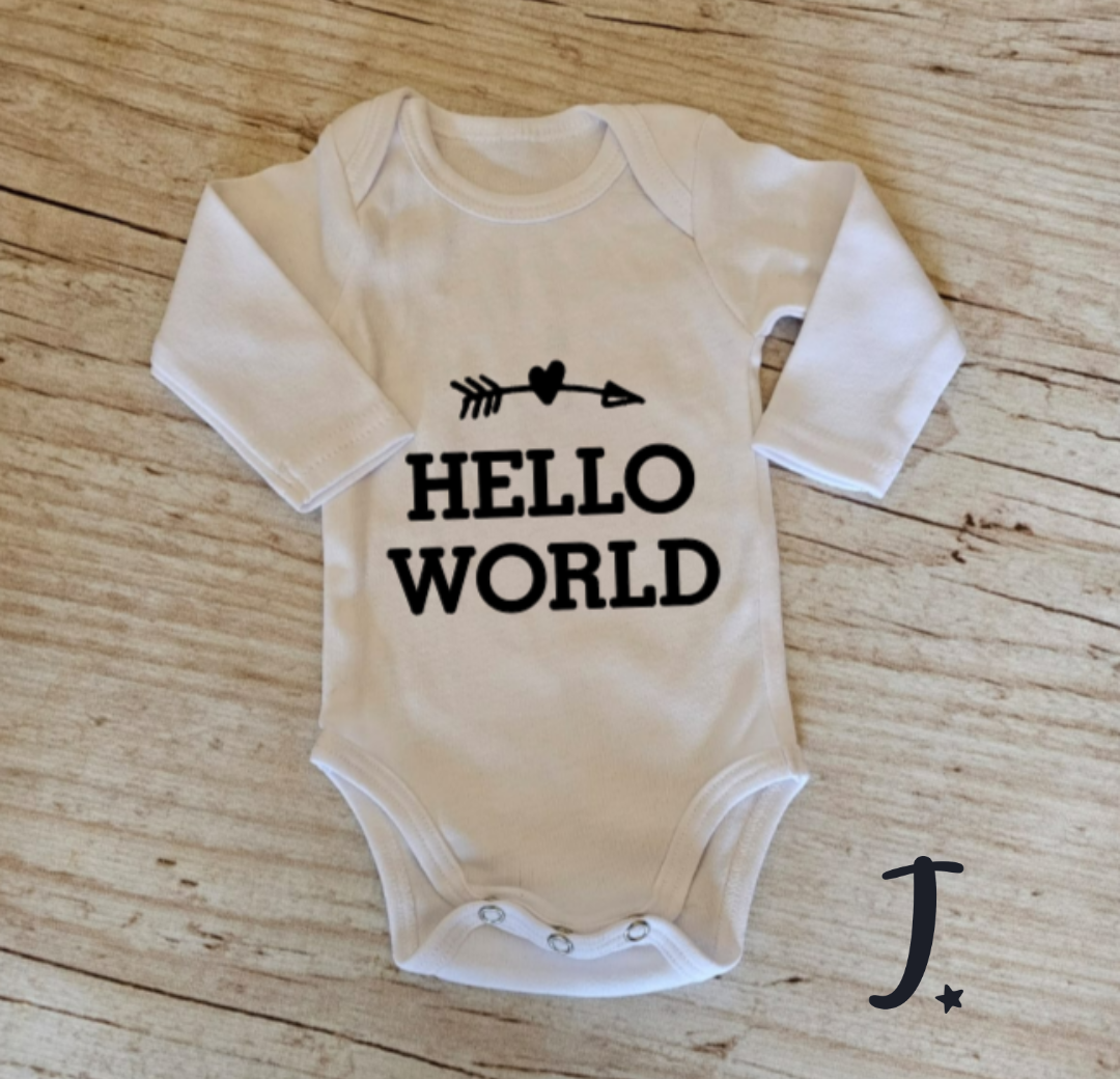 Hello world long sleeve vest - 100% cotton