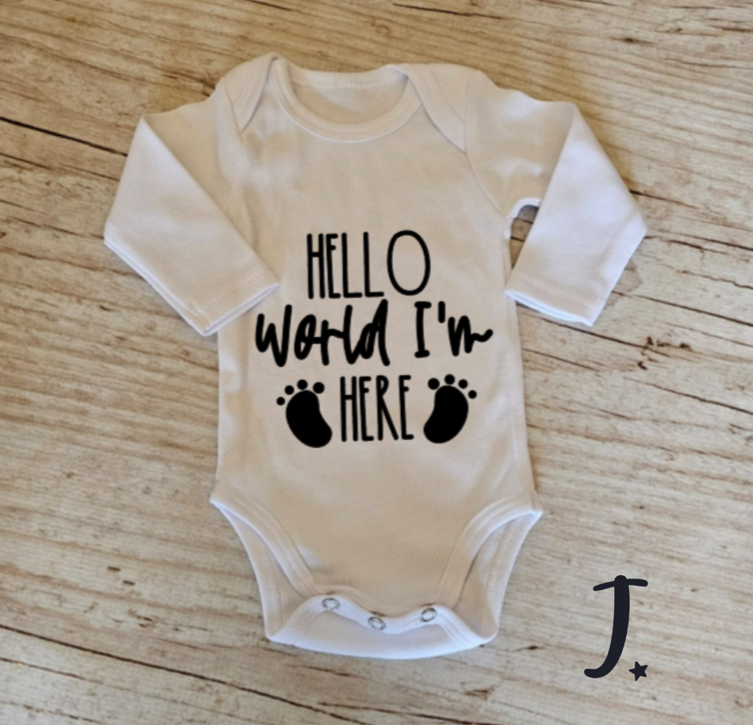 Hello world I am here, long sleeve vest - 100% cotton