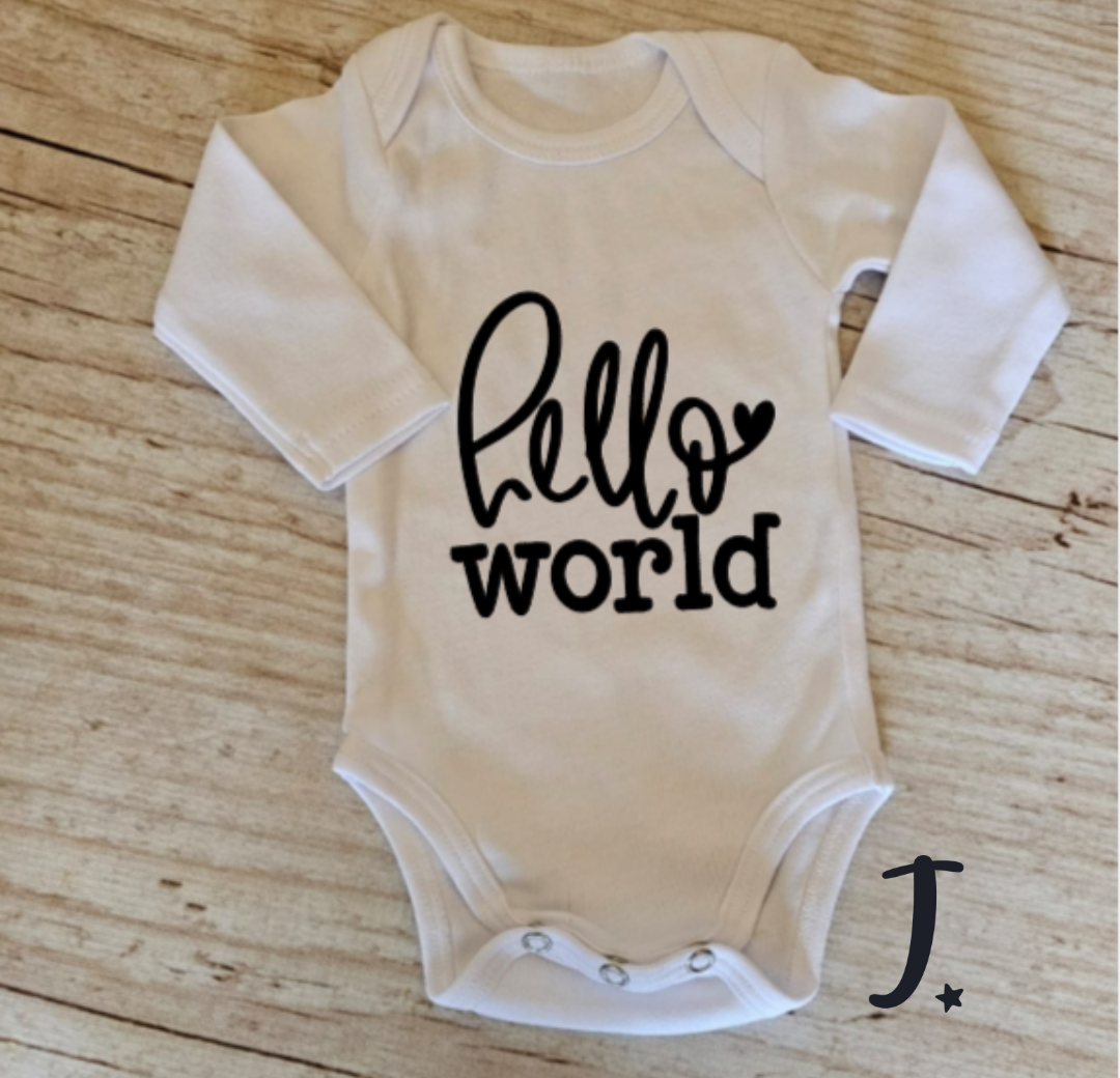 Hello world heart, long sleeve vest - 100% cotton