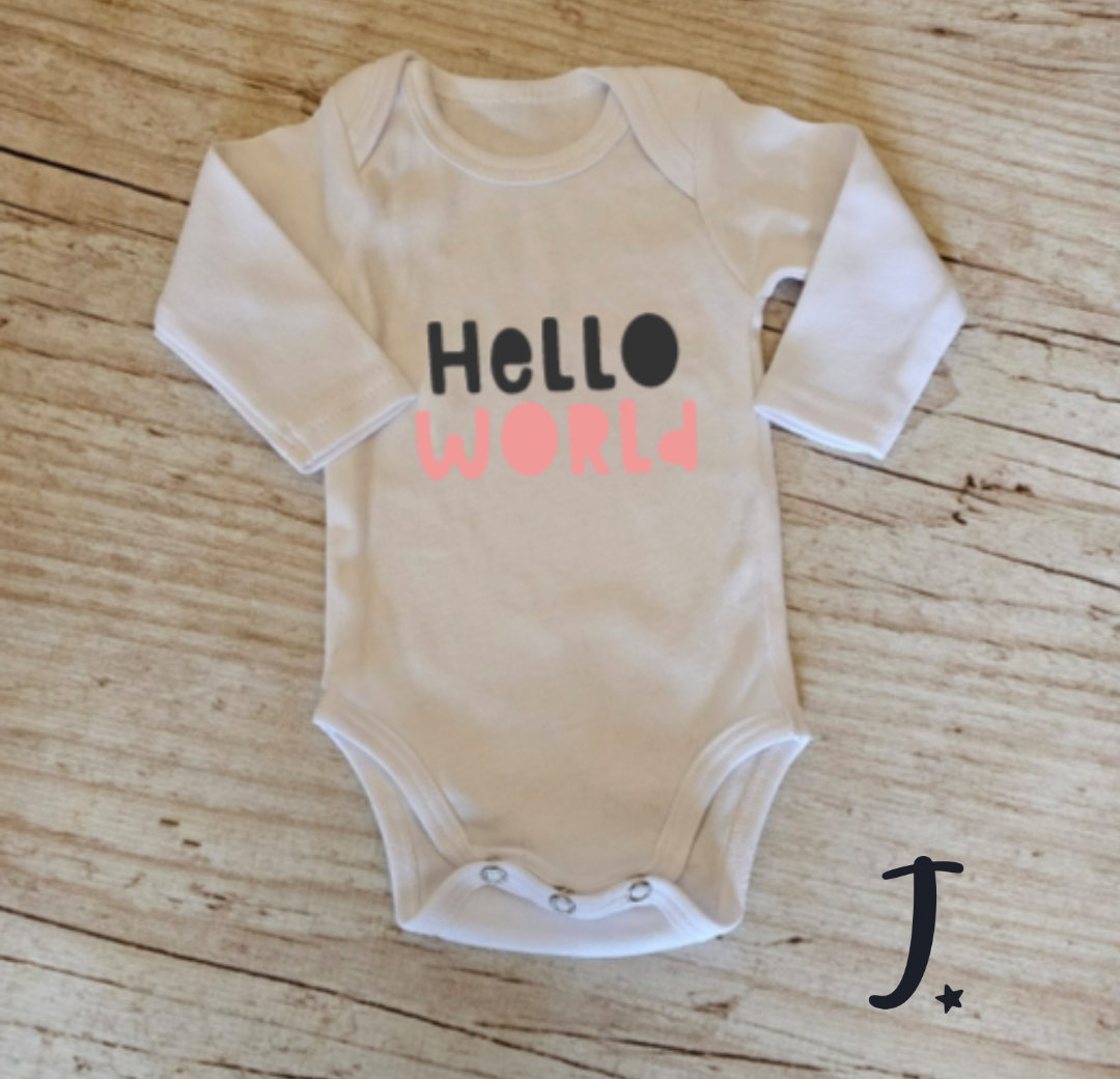 Hello world Pink, long sleeve vest - 100% cotton