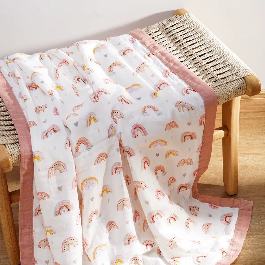 Bamboo cotton muslin blanket - 4 layers - Rainbows