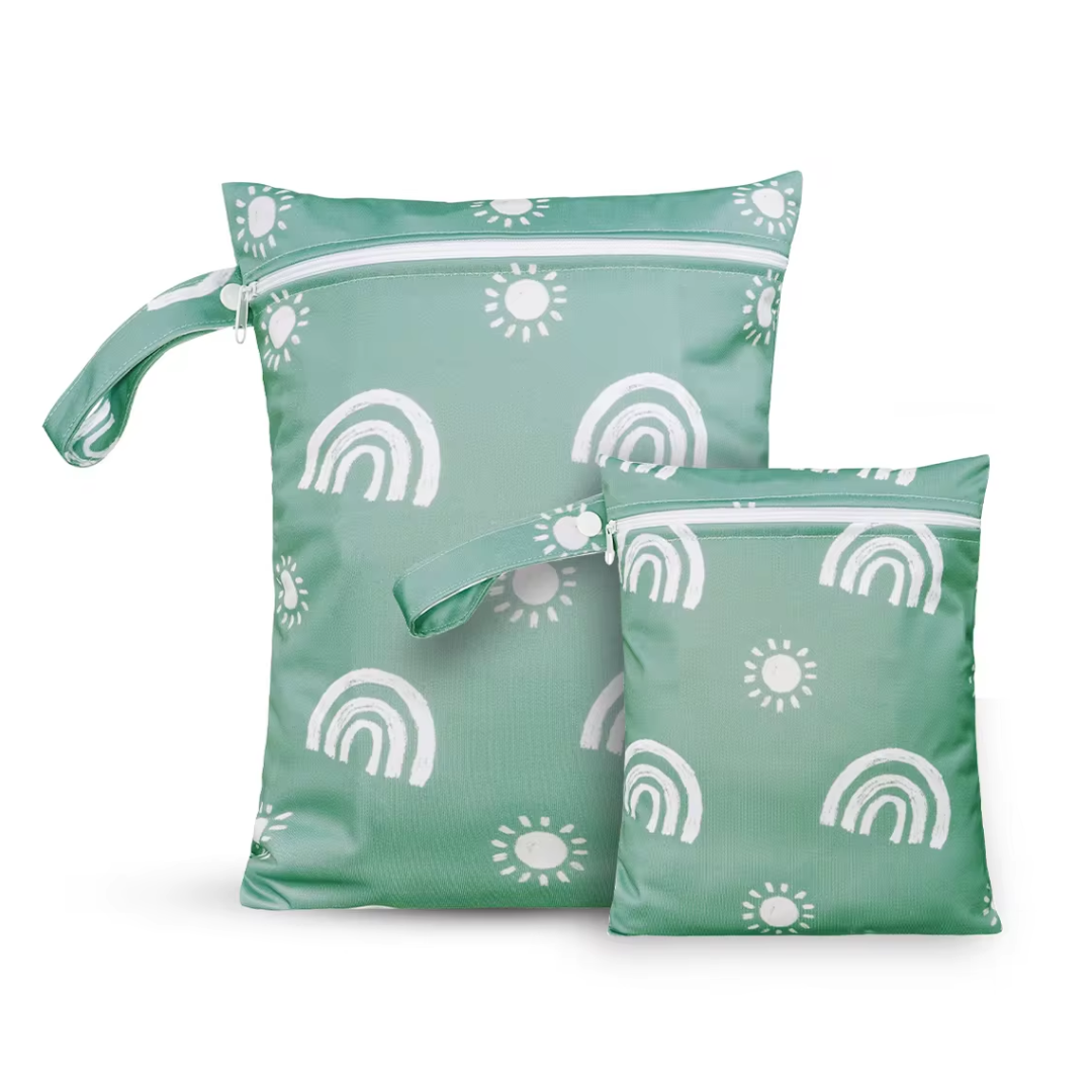 Different size 2 pack reusable wet bags - Sage rainbow