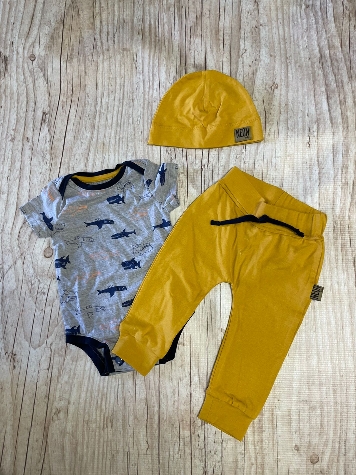 Locally made mustard shark boy set