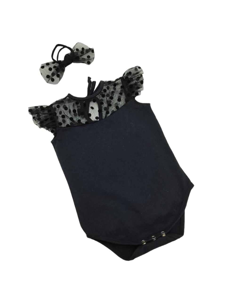 Black polka dot girl vest & Headband set