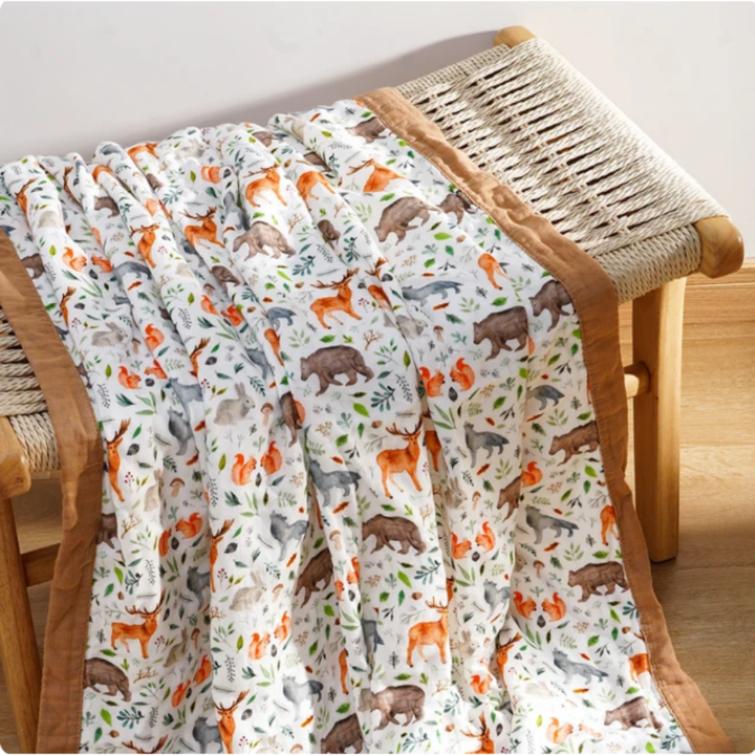 Bamboo cotton muslin blanket - 4 layers - woodlands