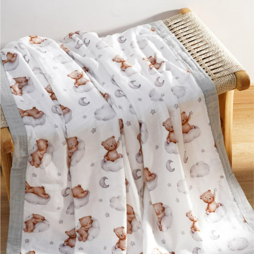 Bamboo cotton muslin blanket - 4 layers - Sleepy bear