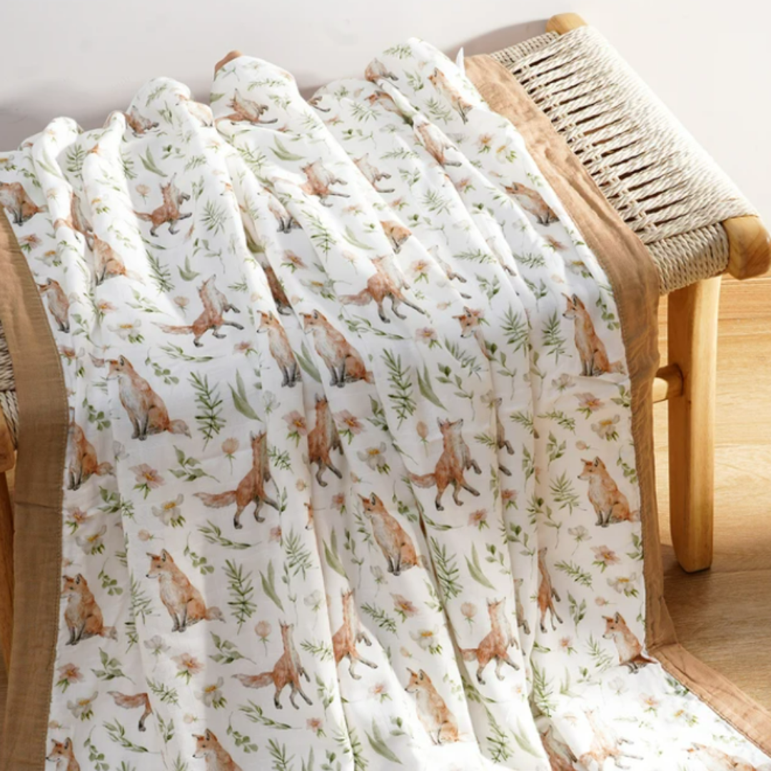 Bamboo cotton muslin blanket - 4 layers - Foxes