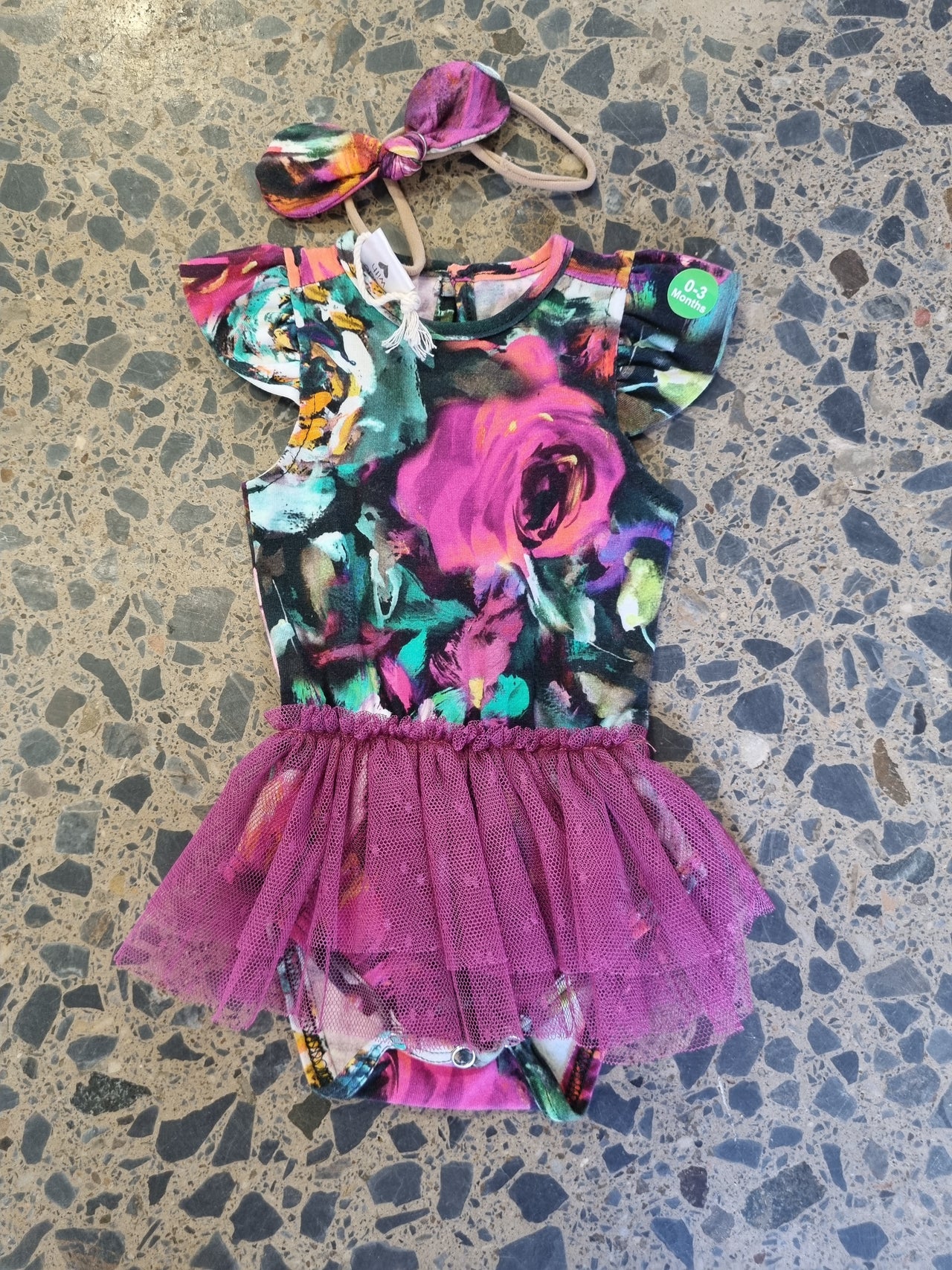 Pink floral vest with tutu and headband