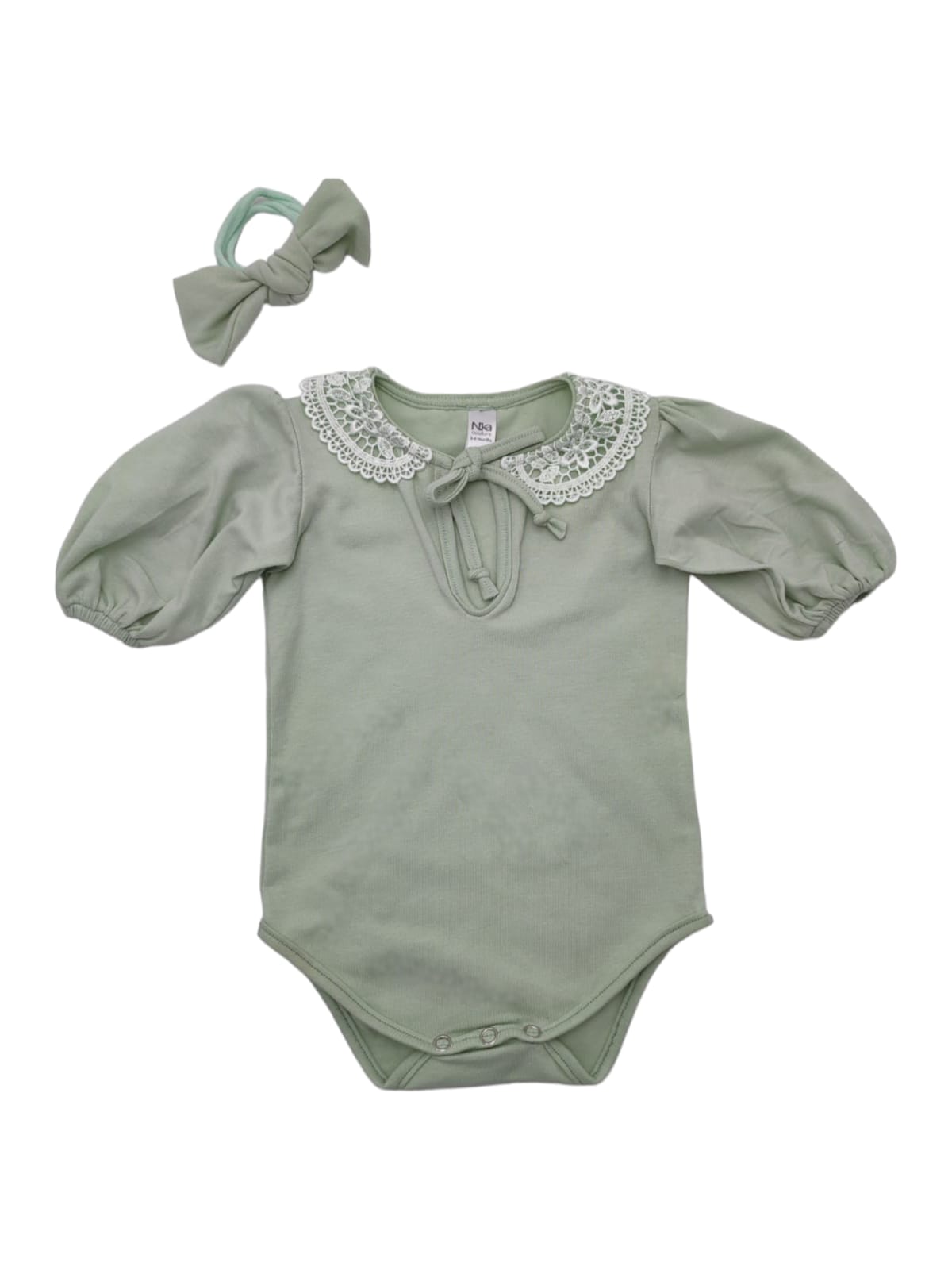 Mint lace collar with drama sleeves vest & Headband set