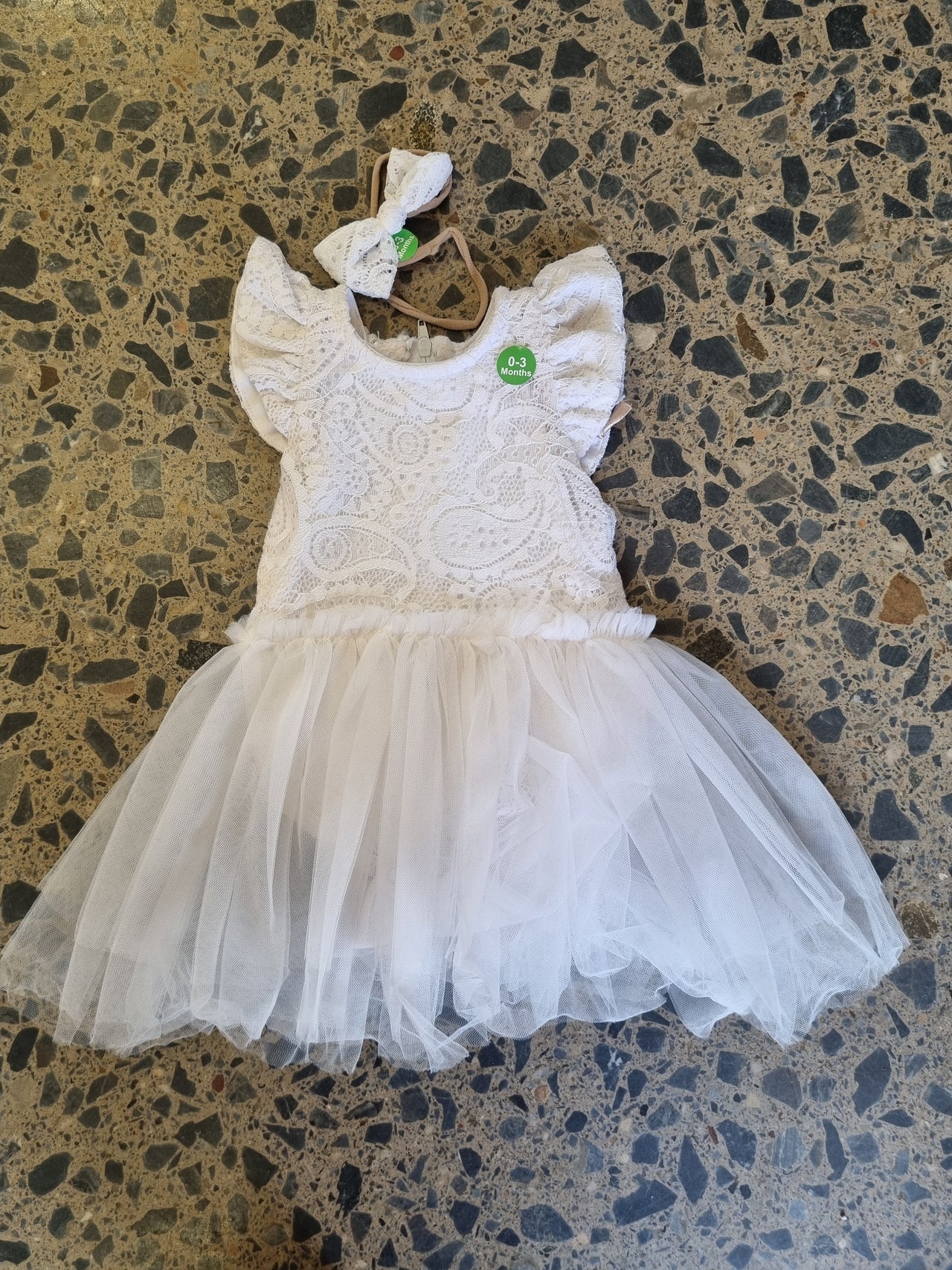 Off white lace vest with tutu and headband