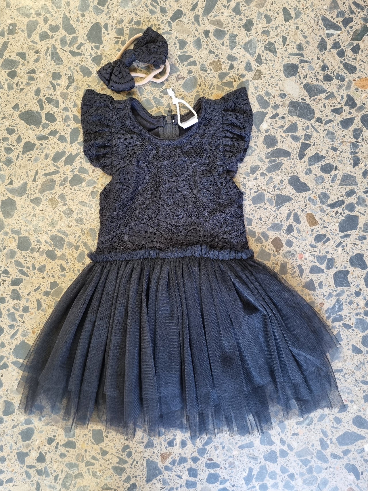 Black lace vest with tutu and headband