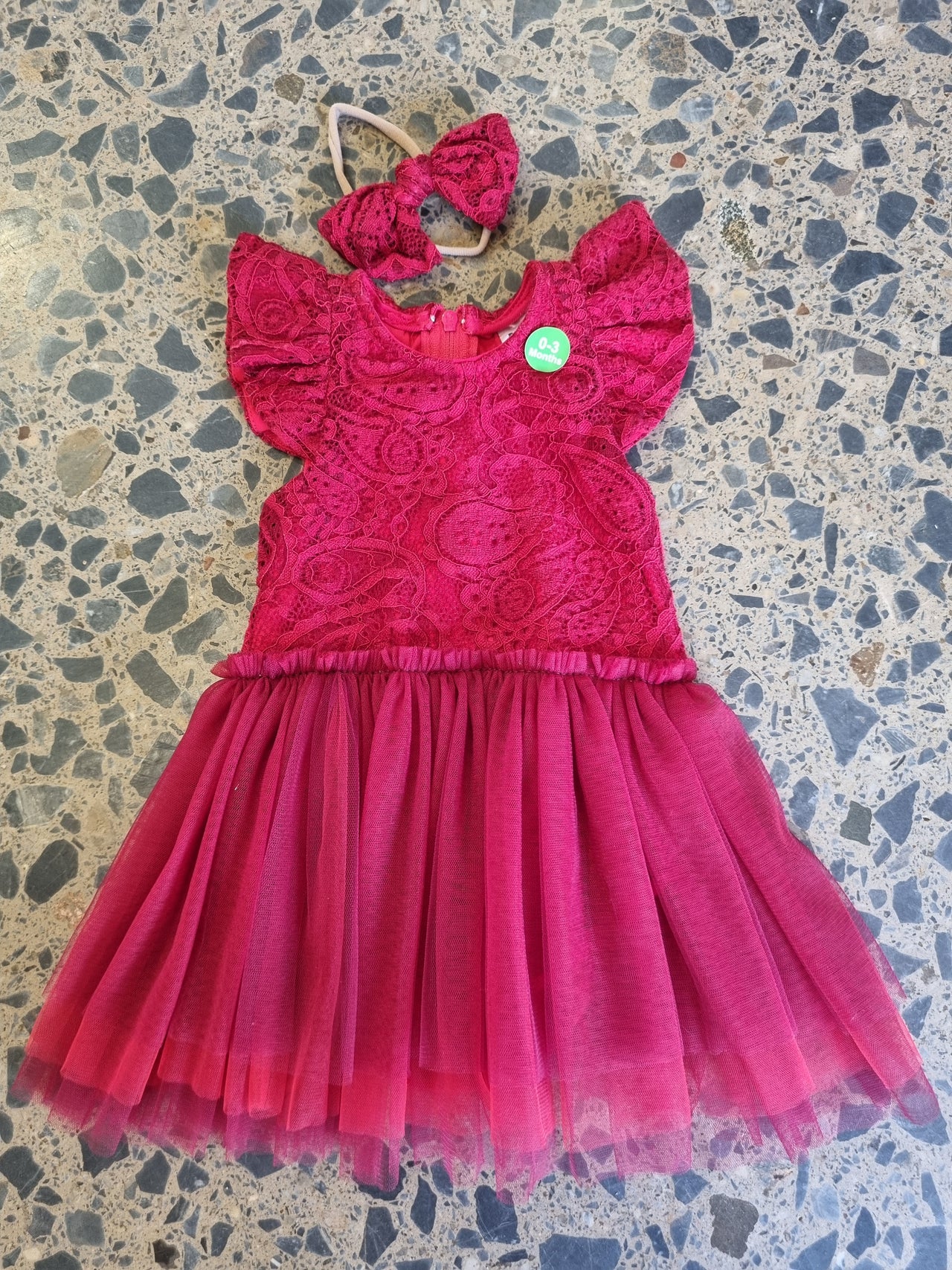 Red lace vest with tutu and headband