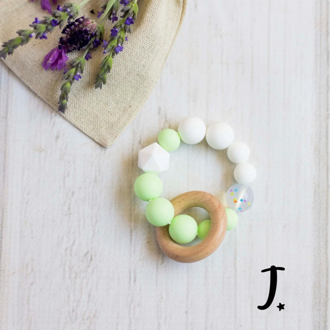 Silicone & Wooden Teether Light Green