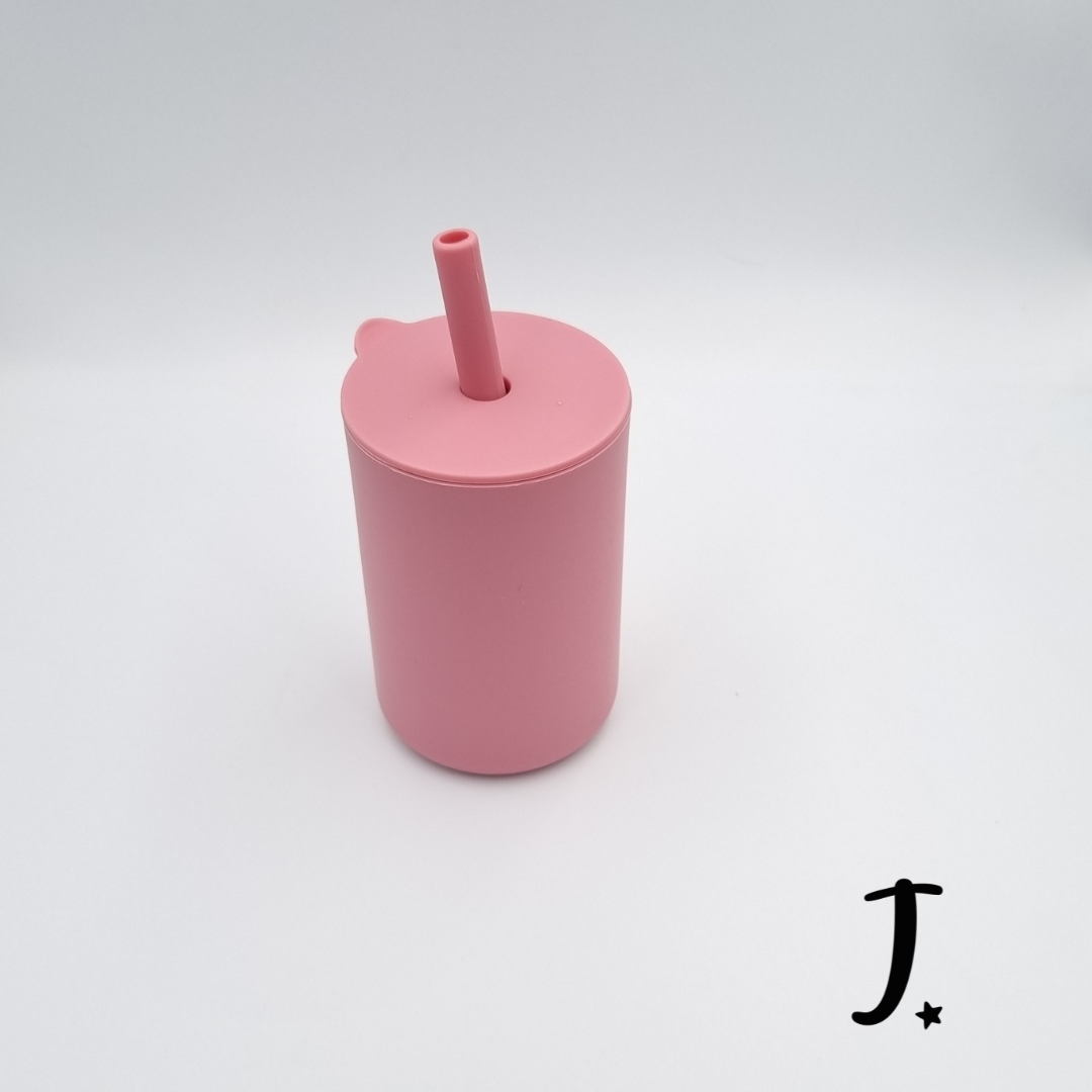 Silicone Sippy Cup with Straw - flat lid