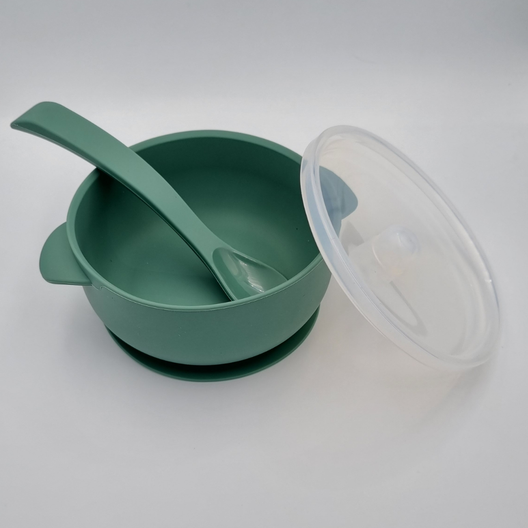 Silicone Suction bowl with lid and spoon